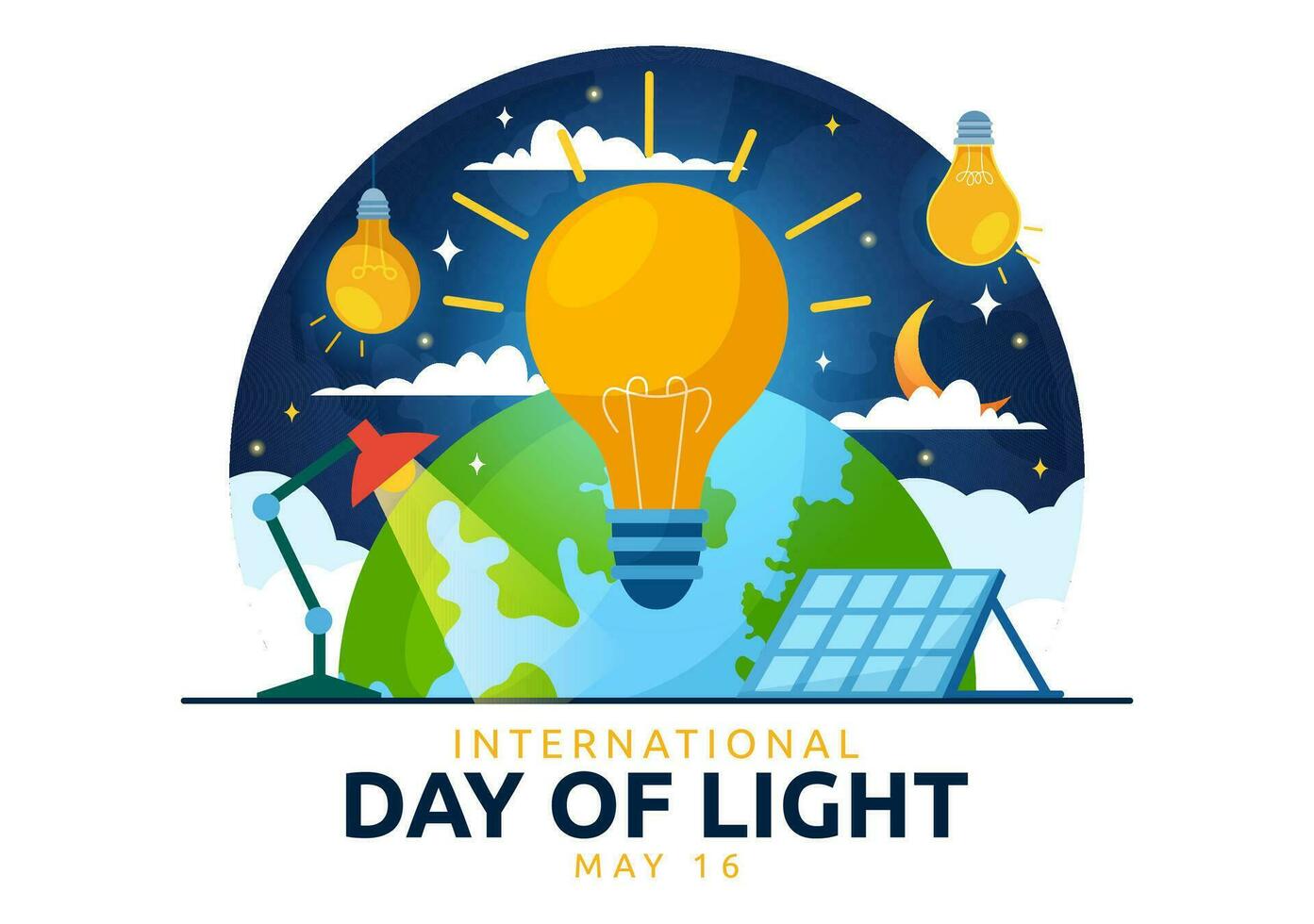 International Day of Light Vector Illustration on May 16 to the Importance Use of Lamp and Savings in Human Life in Flat Cartoon Background