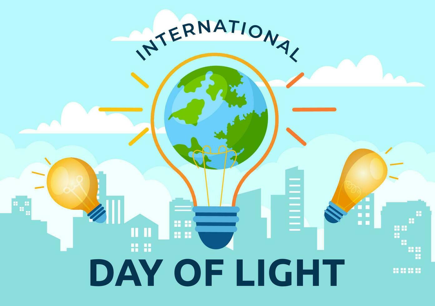 International Day of Light Vector Illustration on May 16 to the Importance Use of Lamp and Savings in Human Life in Flat Cartoon Background