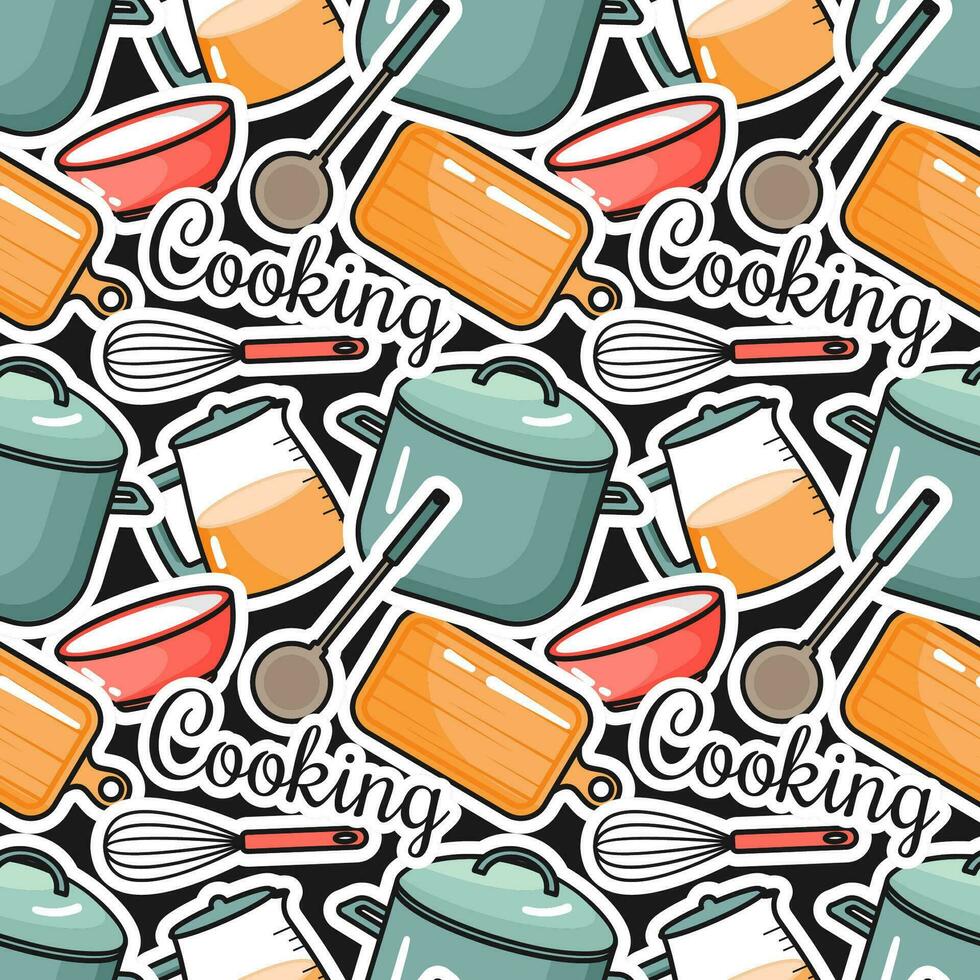 Cooking Equipment Seamless Pattern Design  Illustration in Flat Cartoon Template Hand Drawn vector
