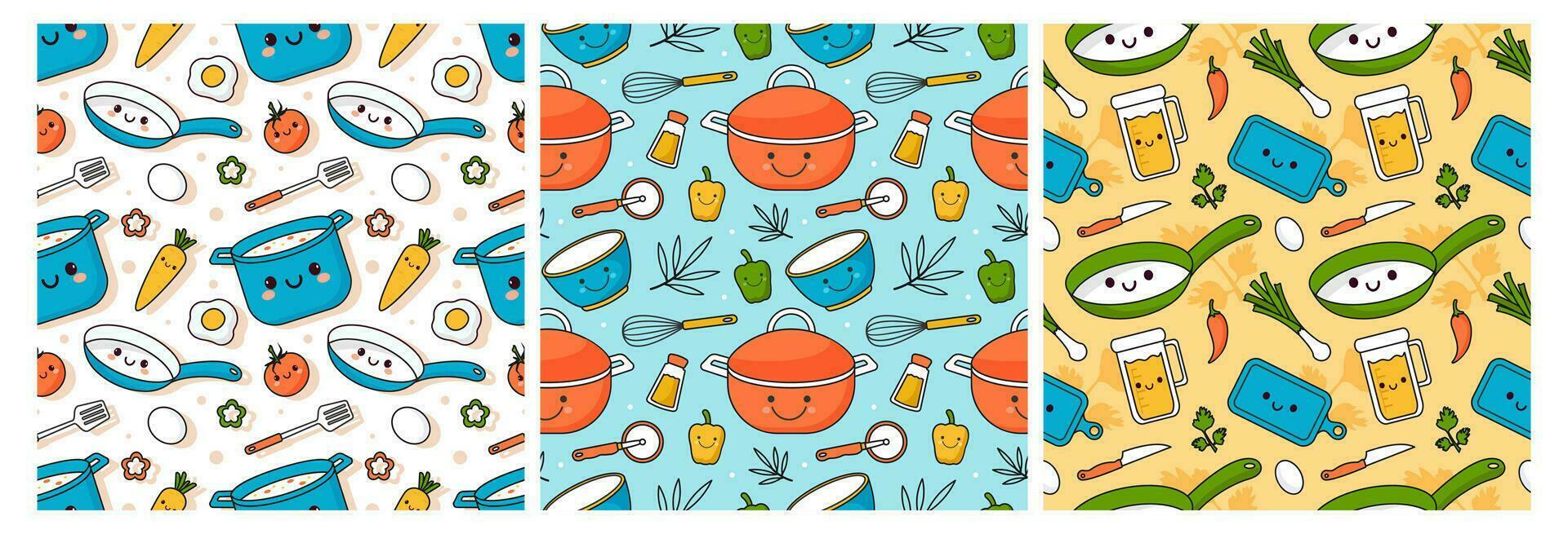 conjunto de Cocinando equipo sin costura modelo diseño ilustración en plano dibujos animados modelo mano dibujado vector