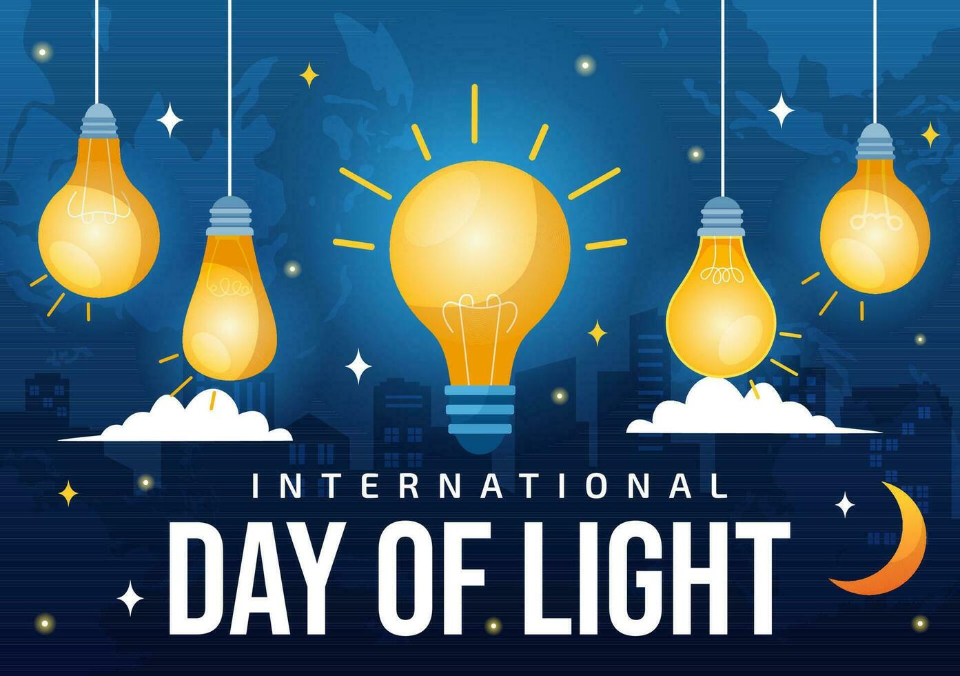 internacional día de ligero vector ilustración en mayo dieciséis a el importancia utilizar de lámpara y ahorros en humano vida en plano dibujos animados antecedentes