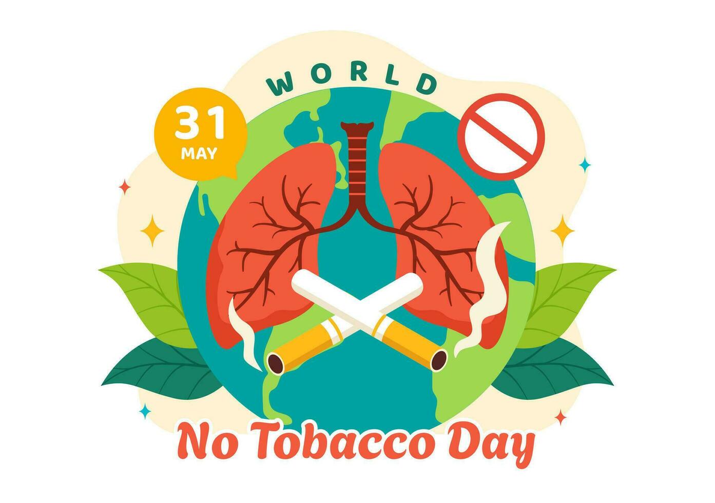 World No Tobacco Day Vector Illustration on 31 May with Stop Smoking and Cigarette Butt because Harm the Lungs in Healthcare Flat Background