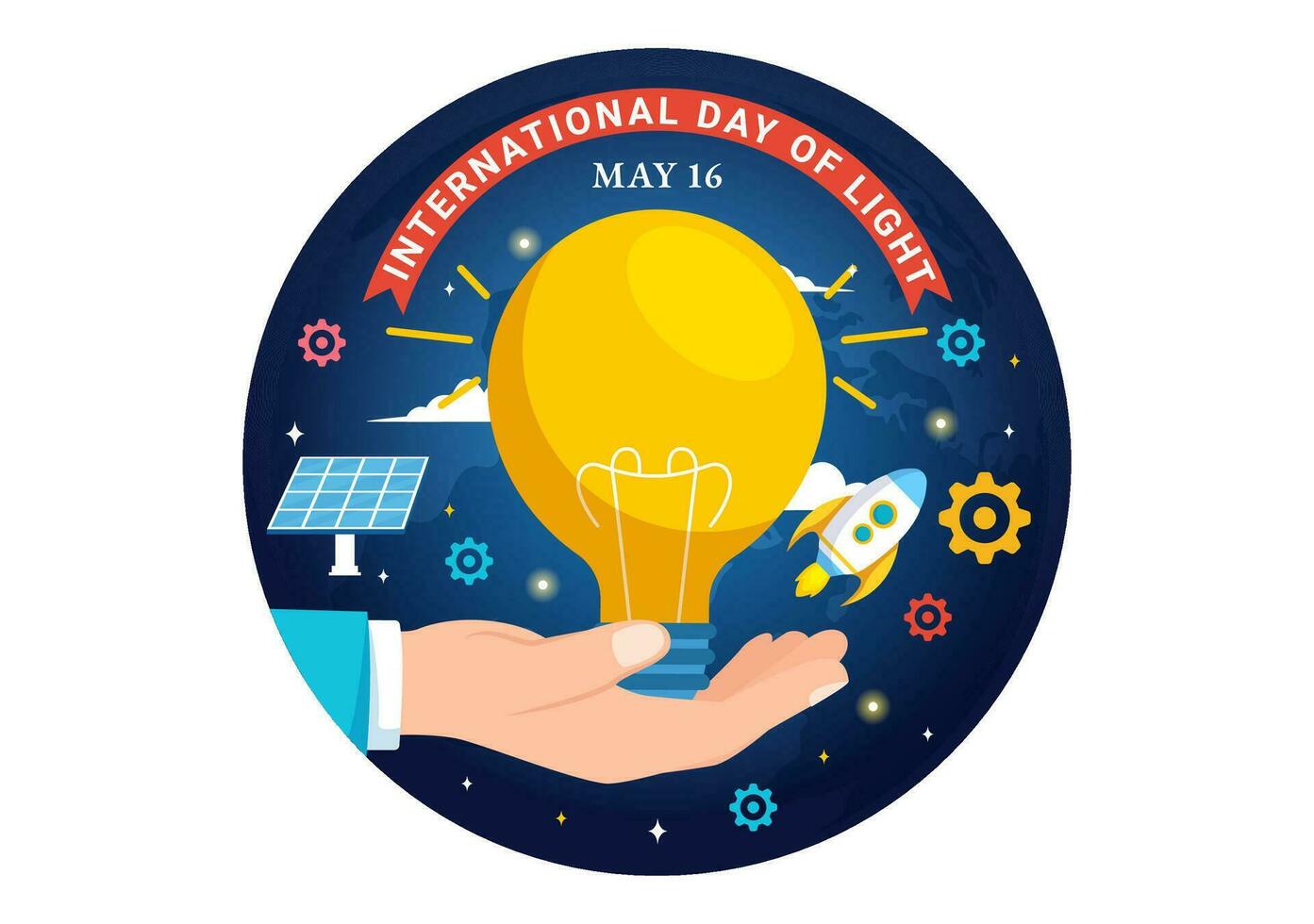 International Day of Light Vector Illustration on May 16 to the Importance Use of Lamp and Savings in Human Life in Flat Cartoon Background