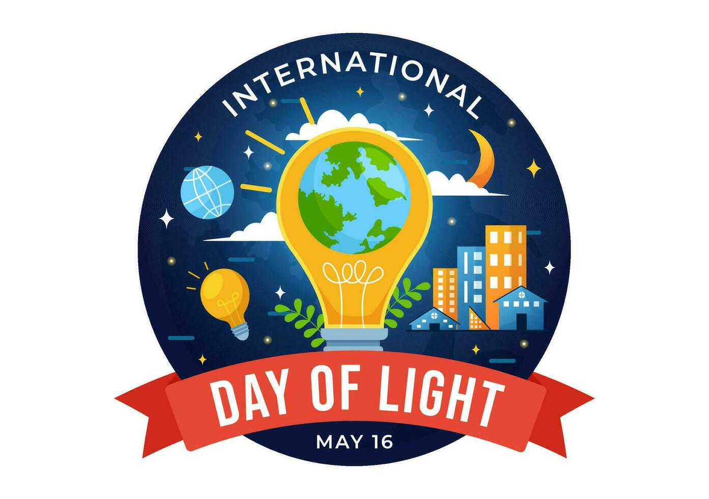 International Day of Light Vector Illustration on May 16 to the Importance Use of Lamp and Savings in Human Life in Flat Cartoon Background