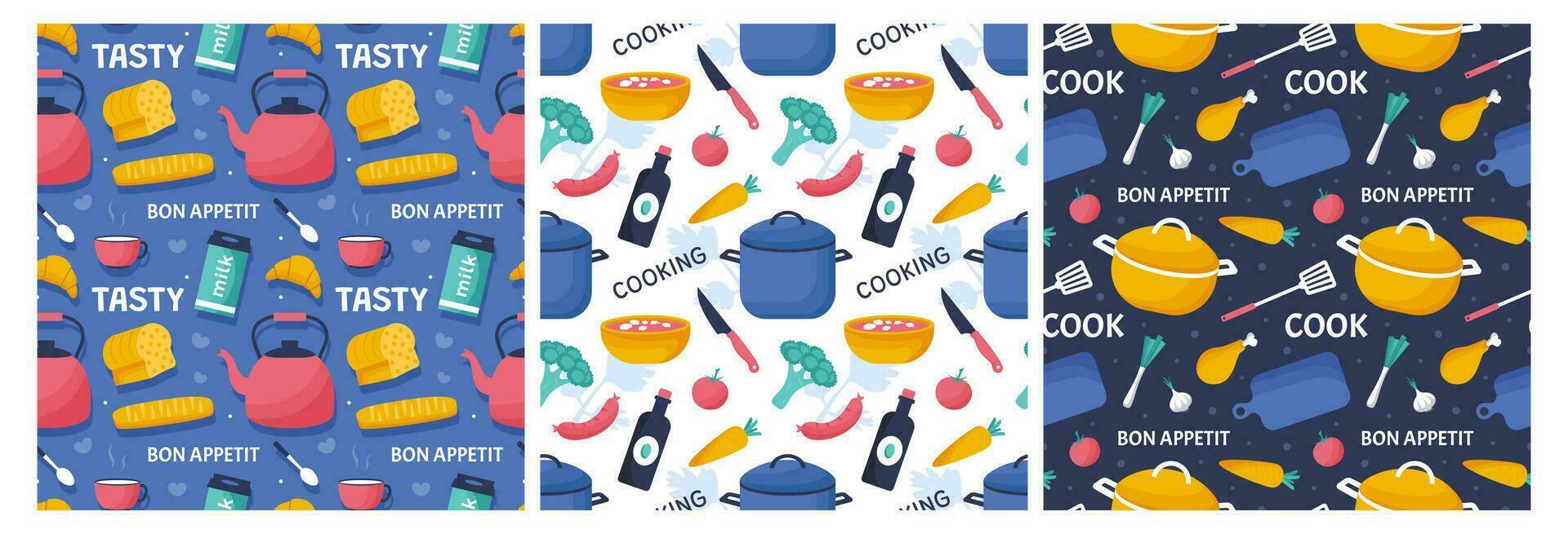 Set of Cooking Equipment Seamless Pattern Design  Illustration in Flat Cartoon Template Hand Drawn vector