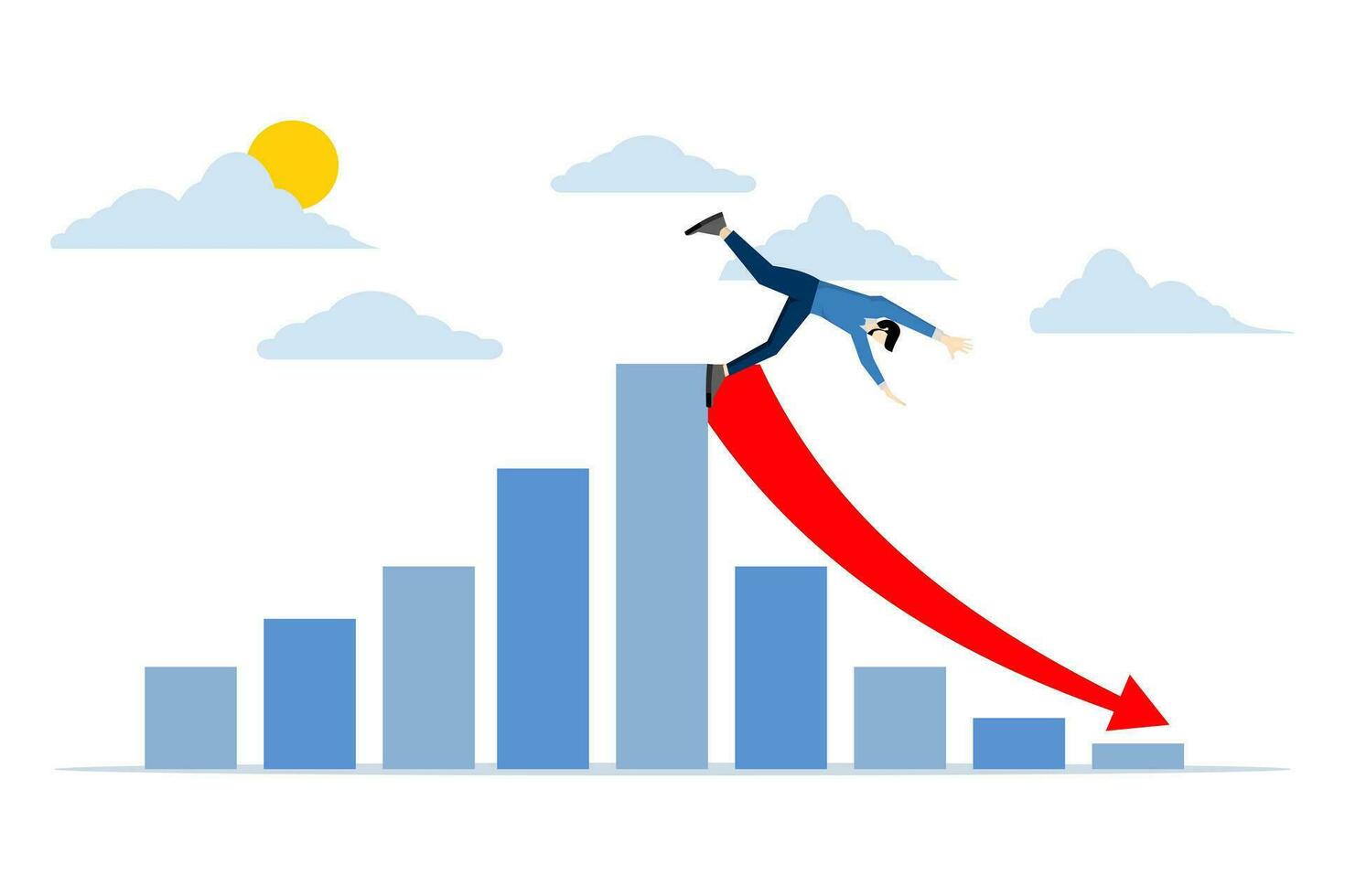 empresario inversor corrimiento en valores mercado grafico ese cayó a el piso. valores mercado chocar, que cae precios, recesión, inversión riesgo concepto, económico chocar, inversión fracaso o error. vector