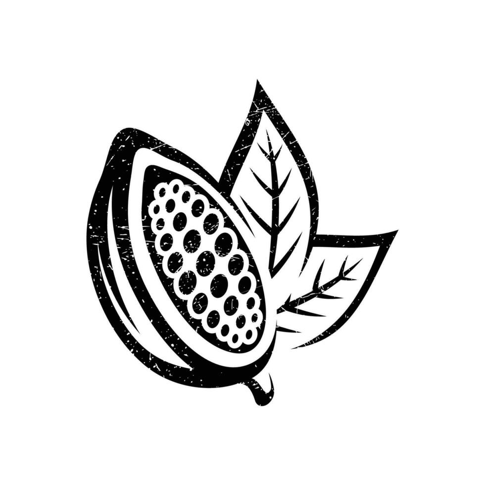 Cocoa pod isolated on white background. Logo template. Cacao beans. Vector illustration.