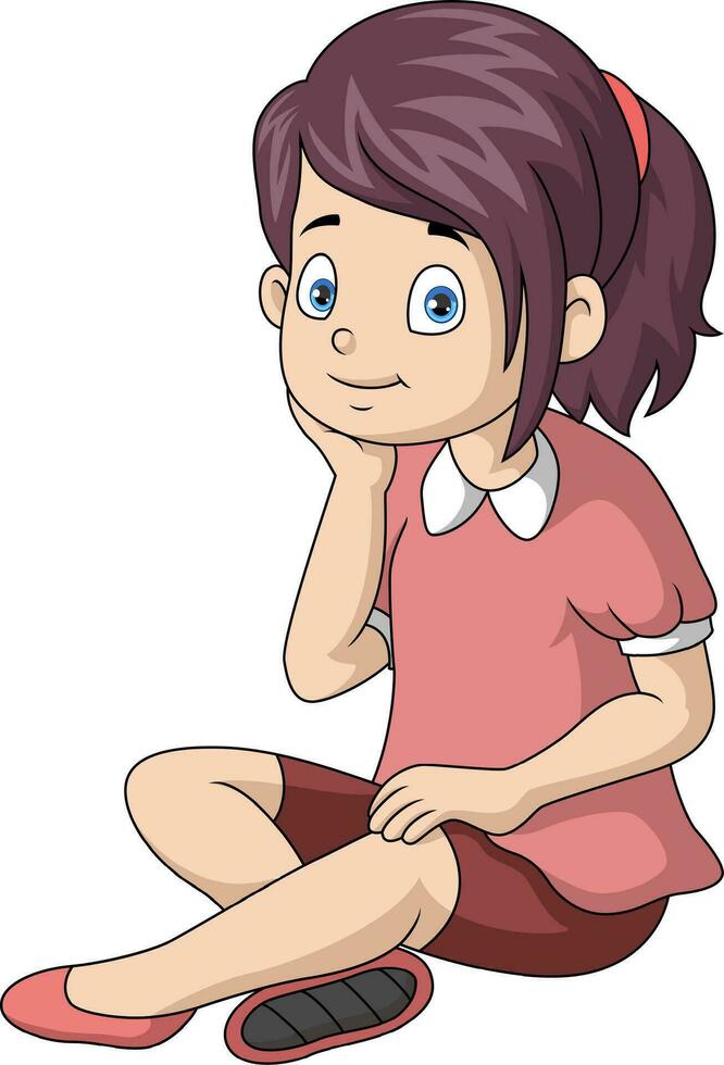 Cute little girl cartoon sitting vector