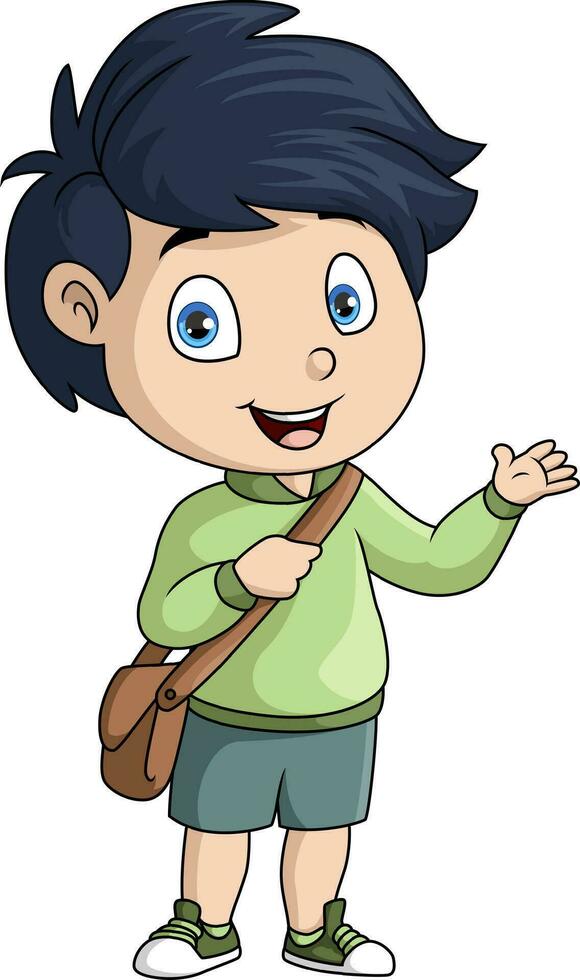 Cute little school boy cartoon vector