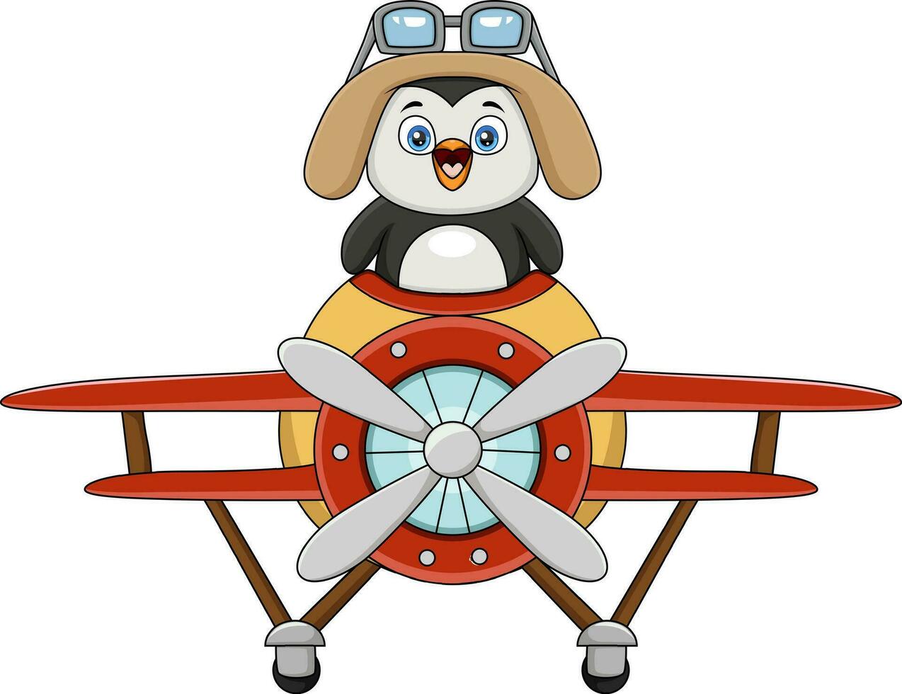 Cute penguin cartoon operating a plane vector