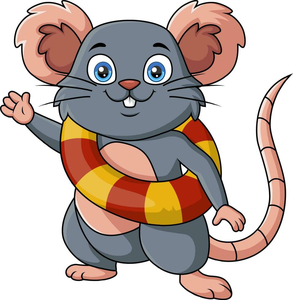 linda ratón dibujos animados con inflable caucho anillo vector