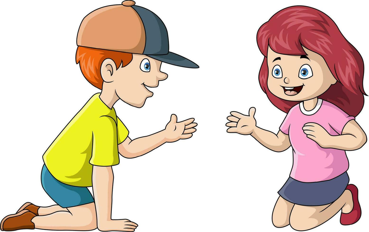 Cute boy and girl cartoon shaking hands vector