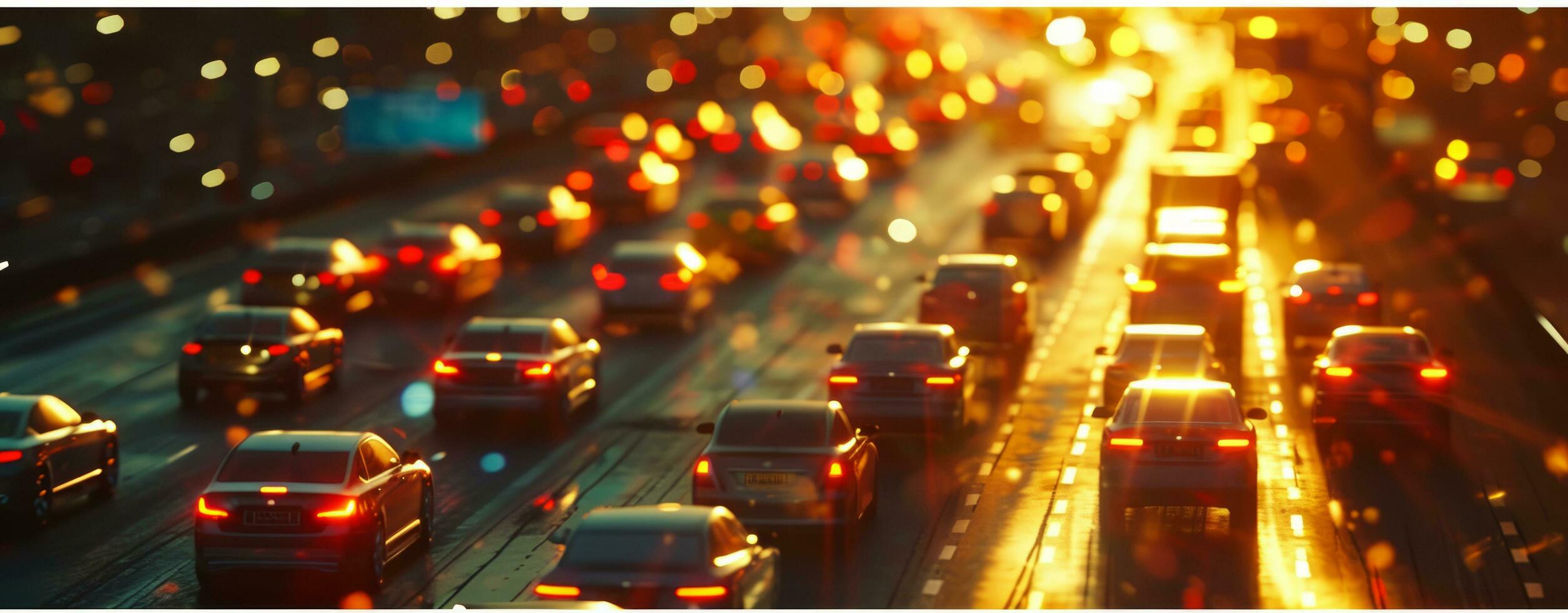 ai generado tráfico en el autopista en grande tráfico luces foto