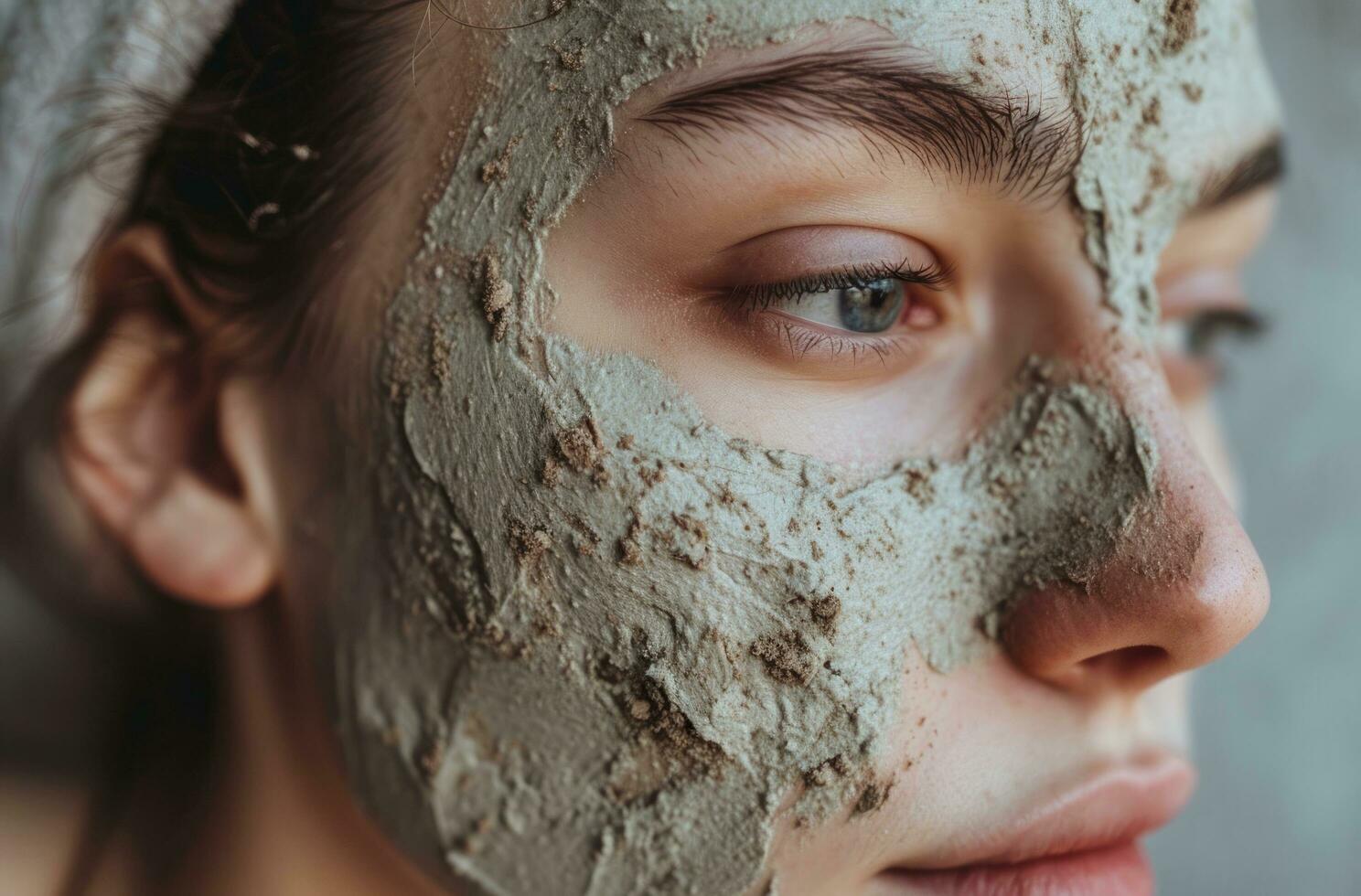 AI generated woman putting natural clay mask on photo
