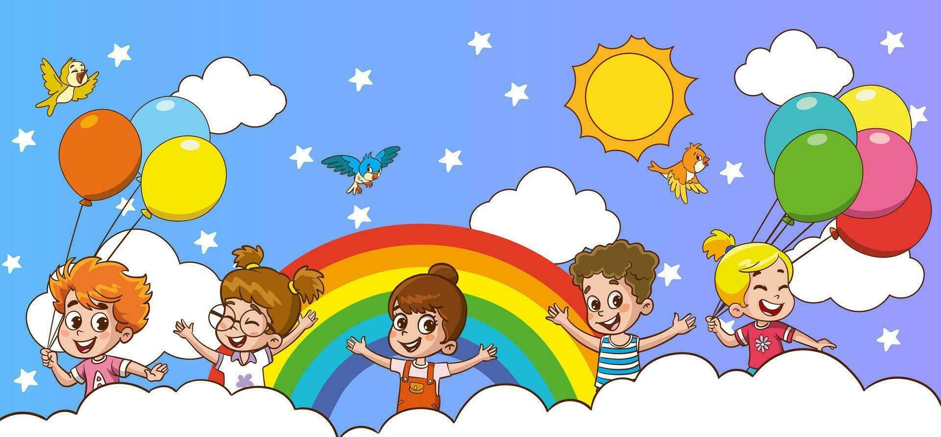 vector ilustración de niños jugando con globos