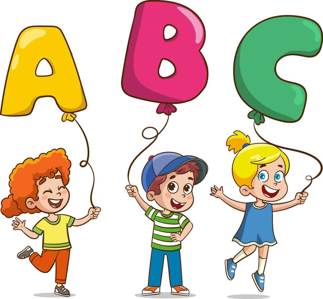 Cartoon vector Illustration of Boy Holding Colorful Balloon with ABC Letter