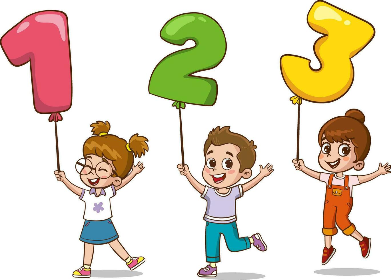 Cartoon vector Illustration of Boy Holding Colorful Balloon with 123 number
