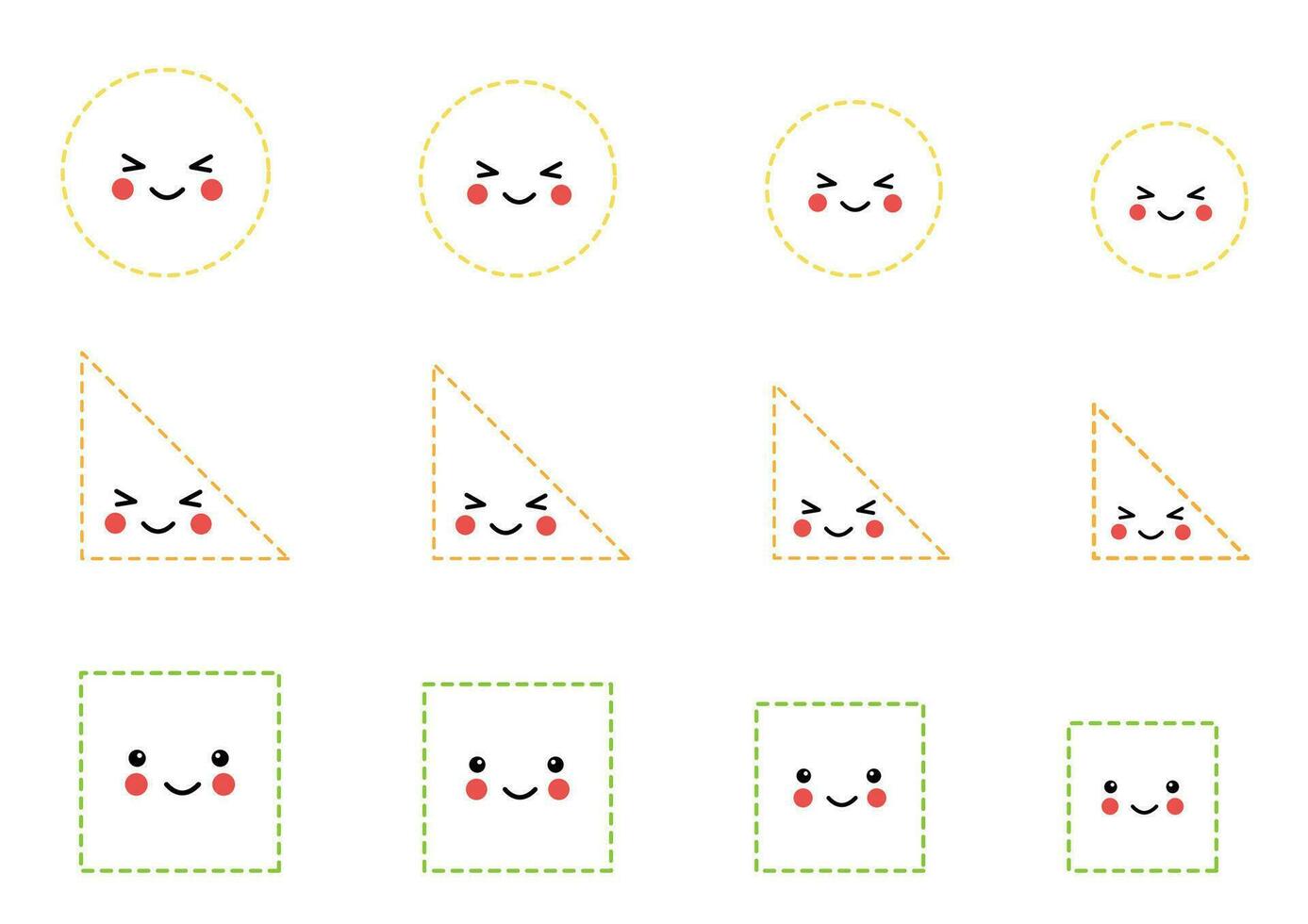 Tracing contours  for kids.  Cute geometric shapes. Handwriting practice. vector