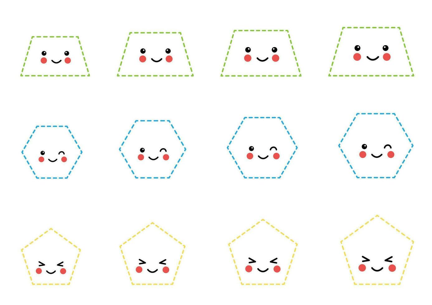 Tracing contours  for kids.  Cute geometric shapes. Handwriting practice. vector