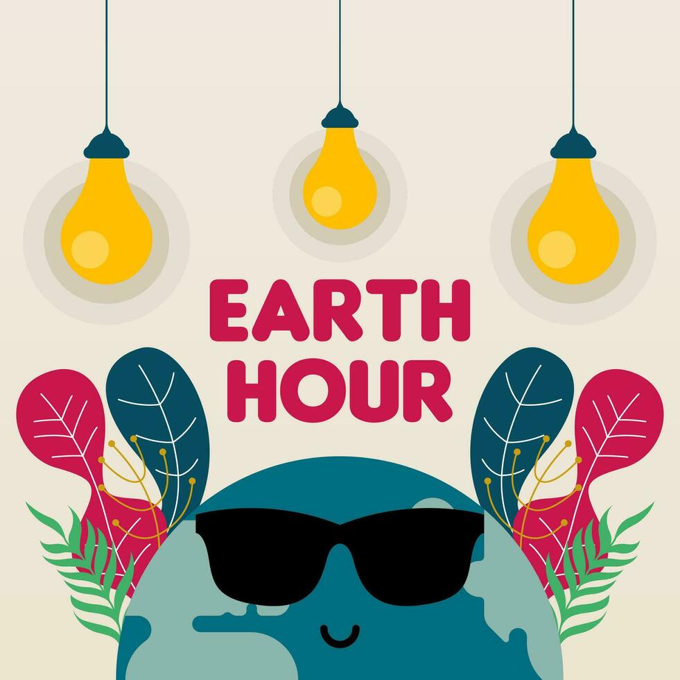 Happy earth hour day illustration background vector