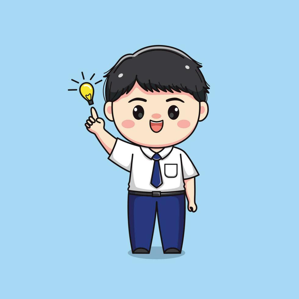 middle school student has an idea cute kawaii boy character vector