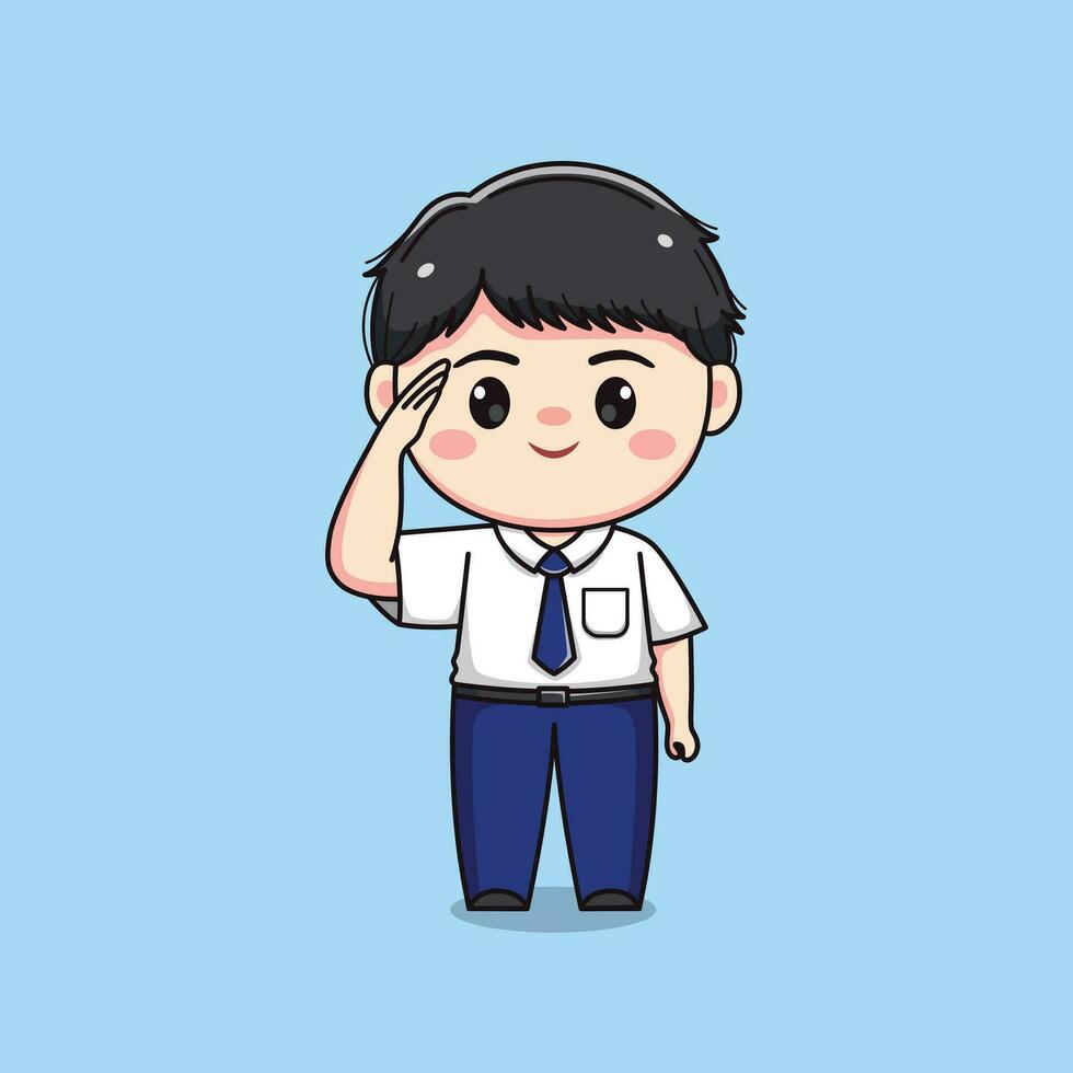 middle school student saluting cute kawaii boy character vector
