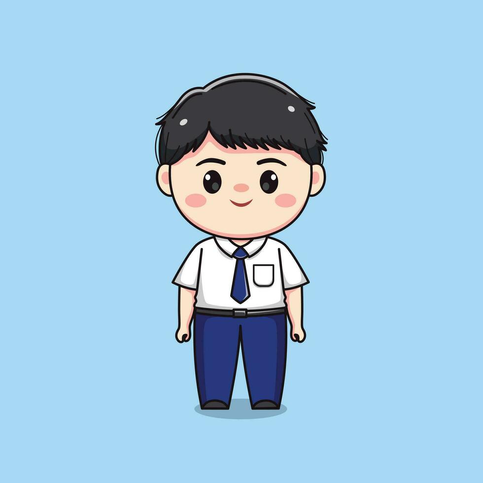 Indonesian student middle school cute kawaii boy character vector