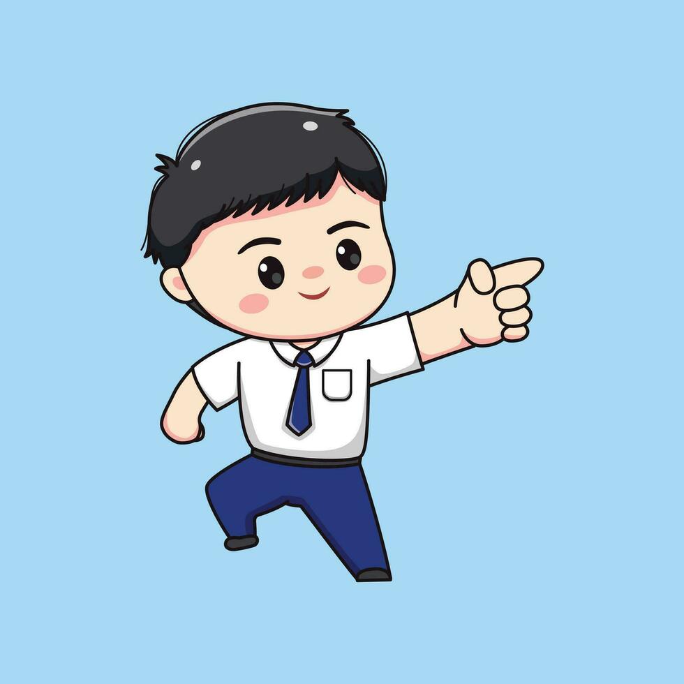 middle school student with pointing finger cute kawaii boy character vector