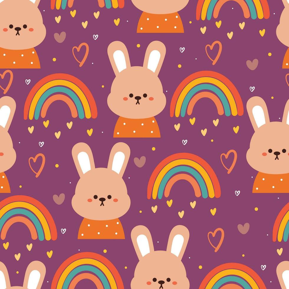 seamless pattern cartoon bunny. and sky element cute animal wallpaper for textile, gift wrap paper vector