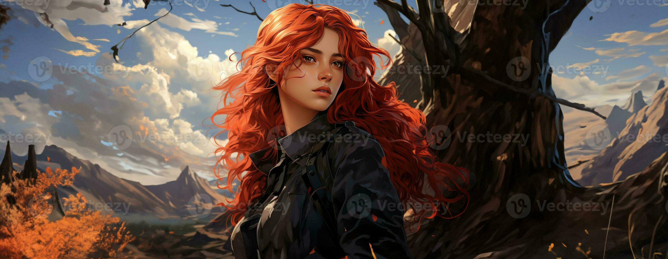 AI Generated Beautiful young redhead woman soldier portrait. Ai Generative. photo