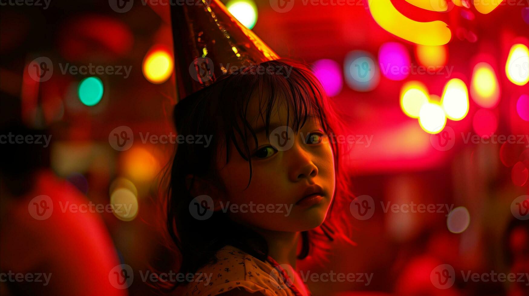 AI generated Sad child at Birthday party. Generative AI photo