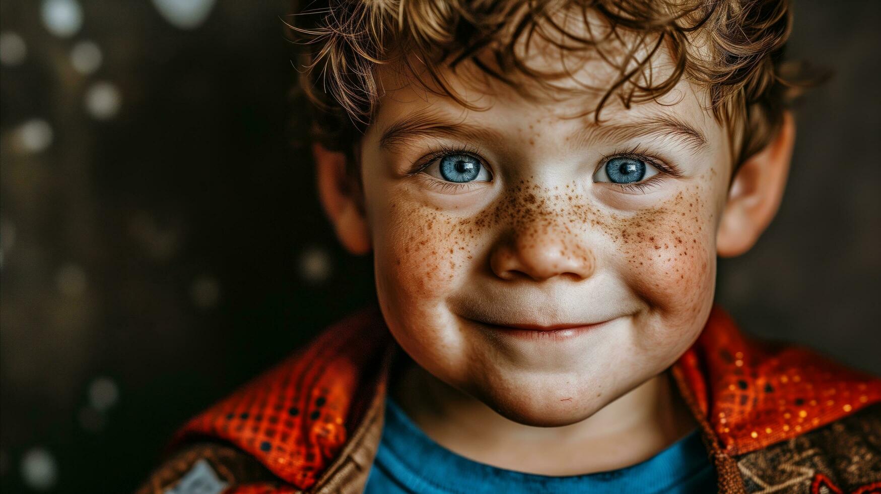 AI generated A young boy with freckles in his face. Generative AI photo