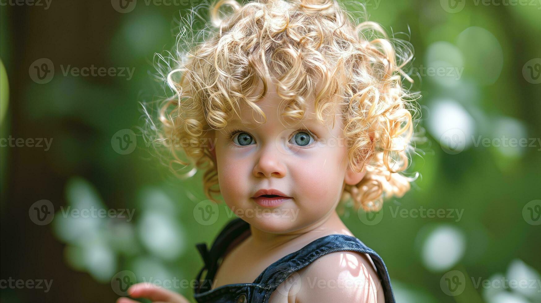 AI generated A young child with curly hair and blue eyes, radiating innocence and curiosity. Generative AI photo