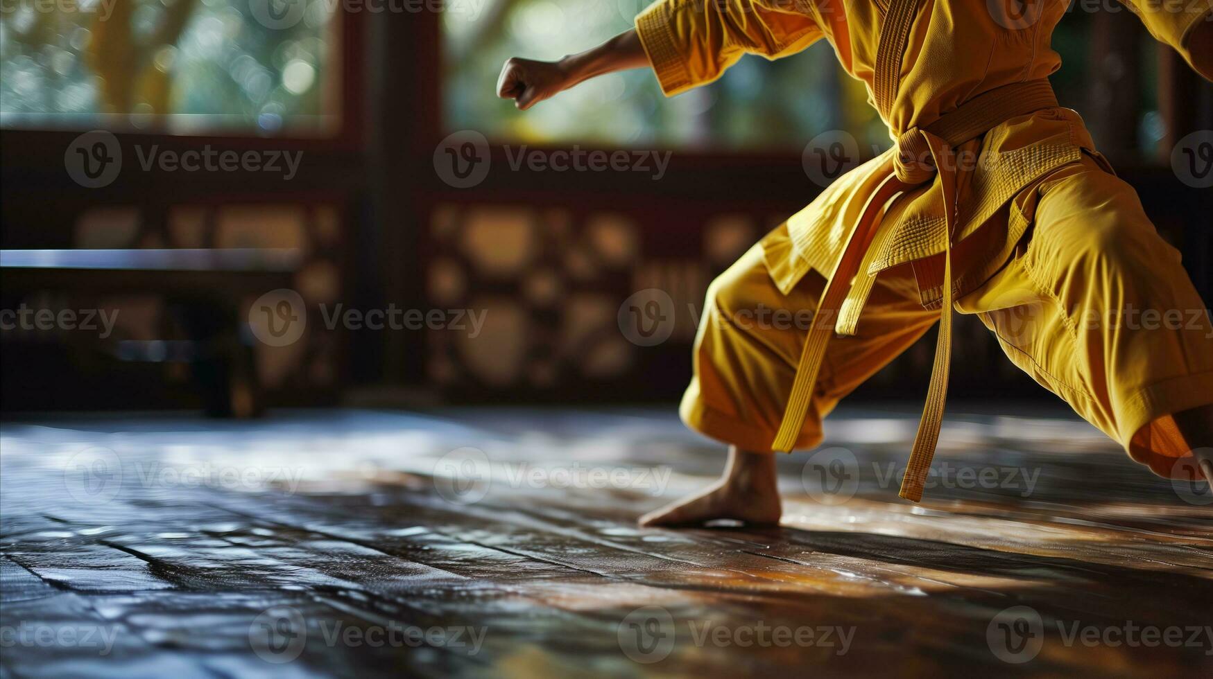 AI generated A karate fighter practicing martial arts. Generative AI photo