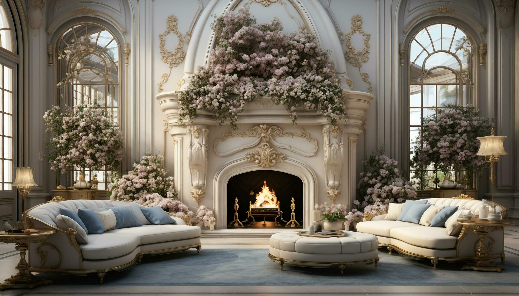 AI generated Cozy sofa, elegant decor, illuminated altar, comfortable armchair, modern architecture generated by AI photo