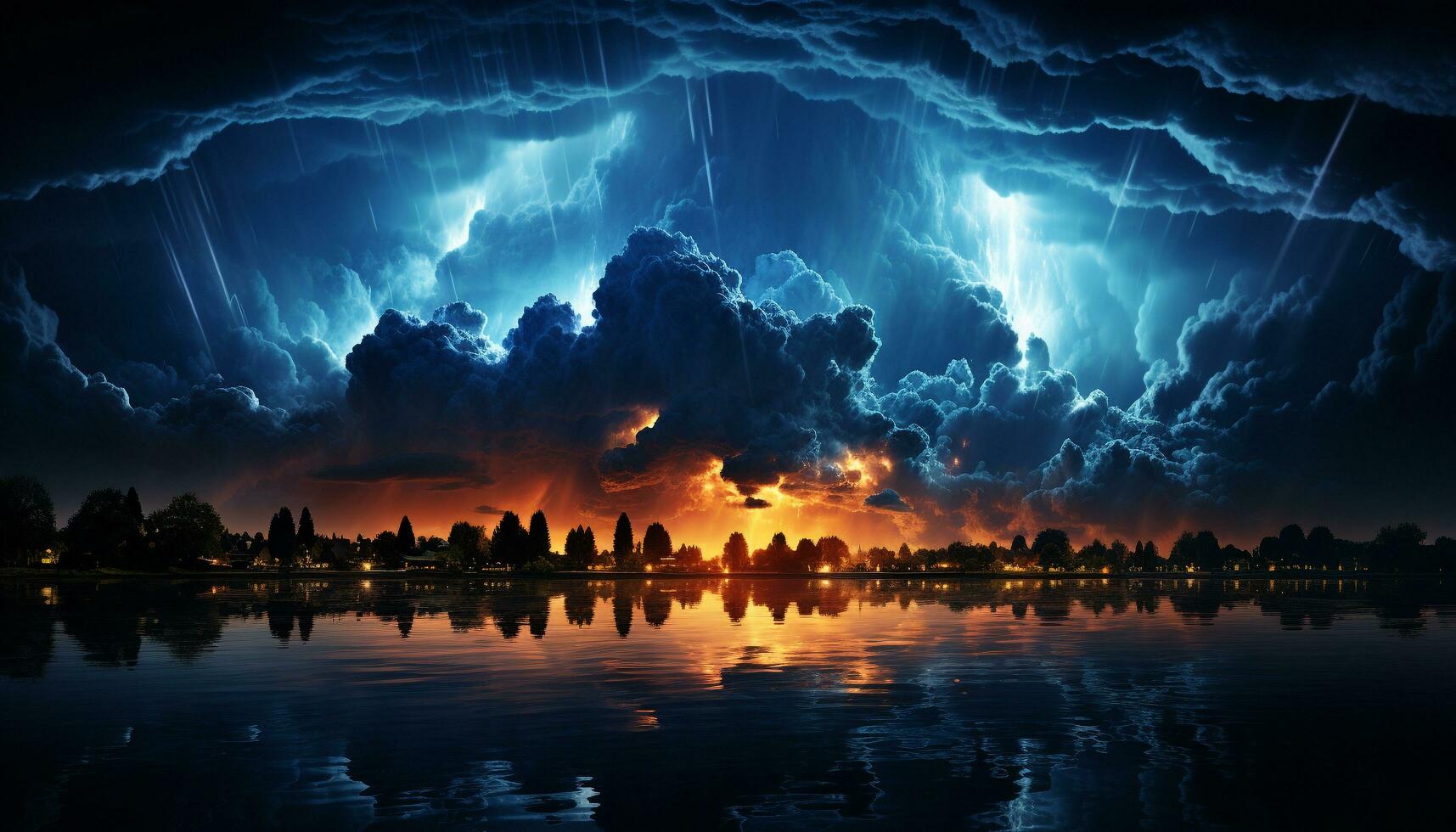 AI generated Nature beauty reflected in the tranquil sunset over the water generated by AI photo