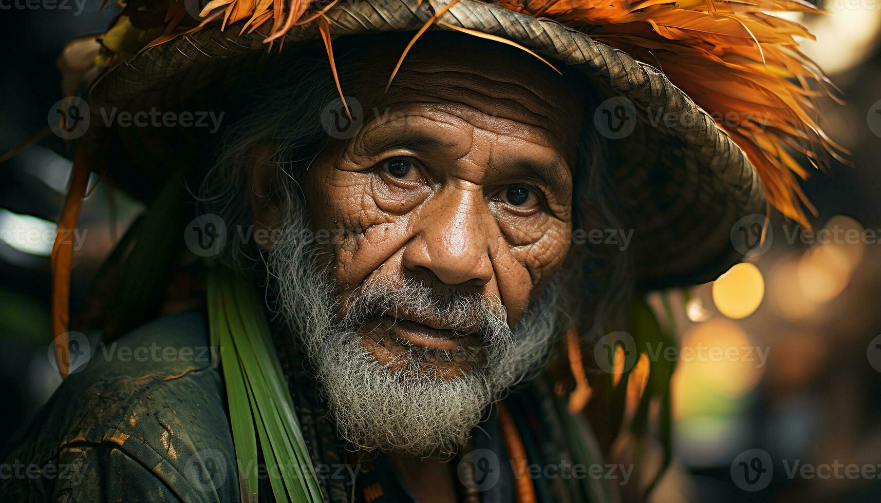 AI generated Smiling senior man with gray hair in traditional clothing generated by AI photo