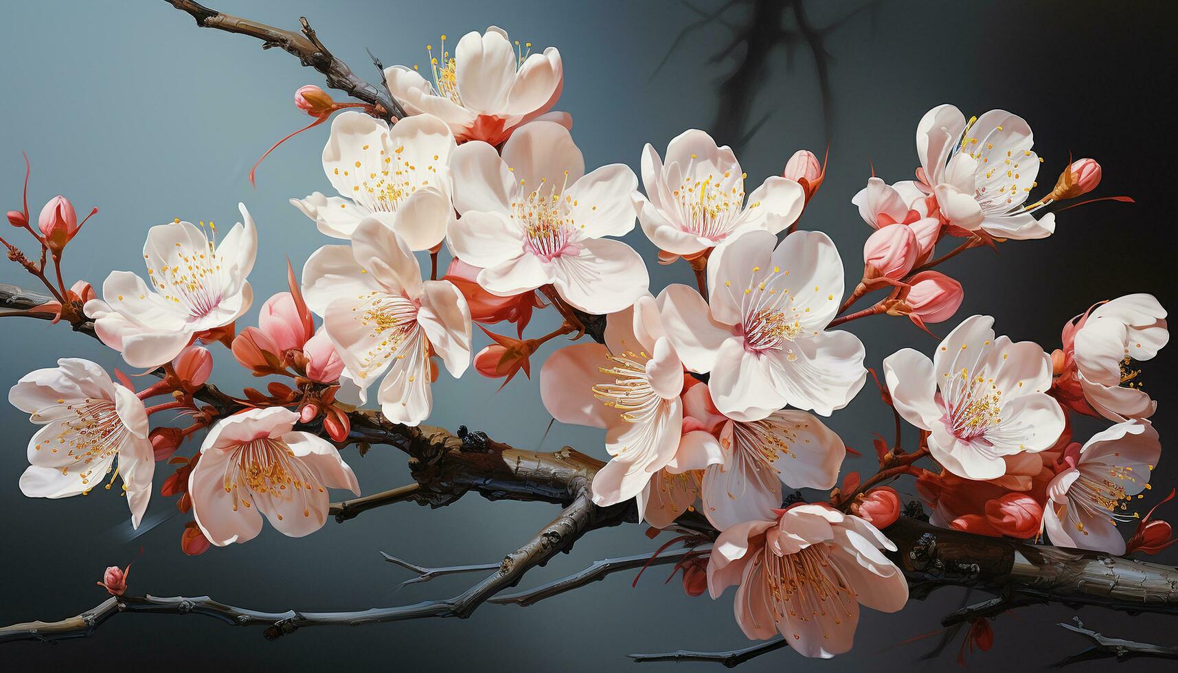 AI generated Branches blossom, nature beauty in pink, vibrant colors of spring generated by AI photo