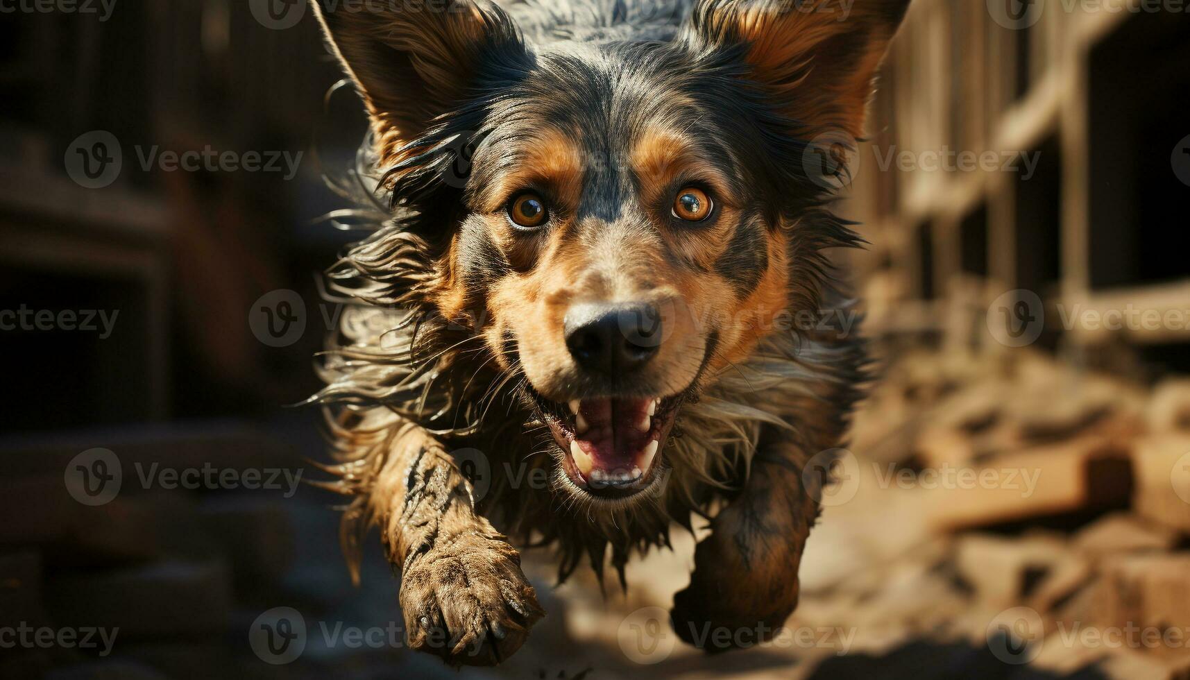 AI generated A loyal dog playing in the water, tongue in motion generated by AI photo