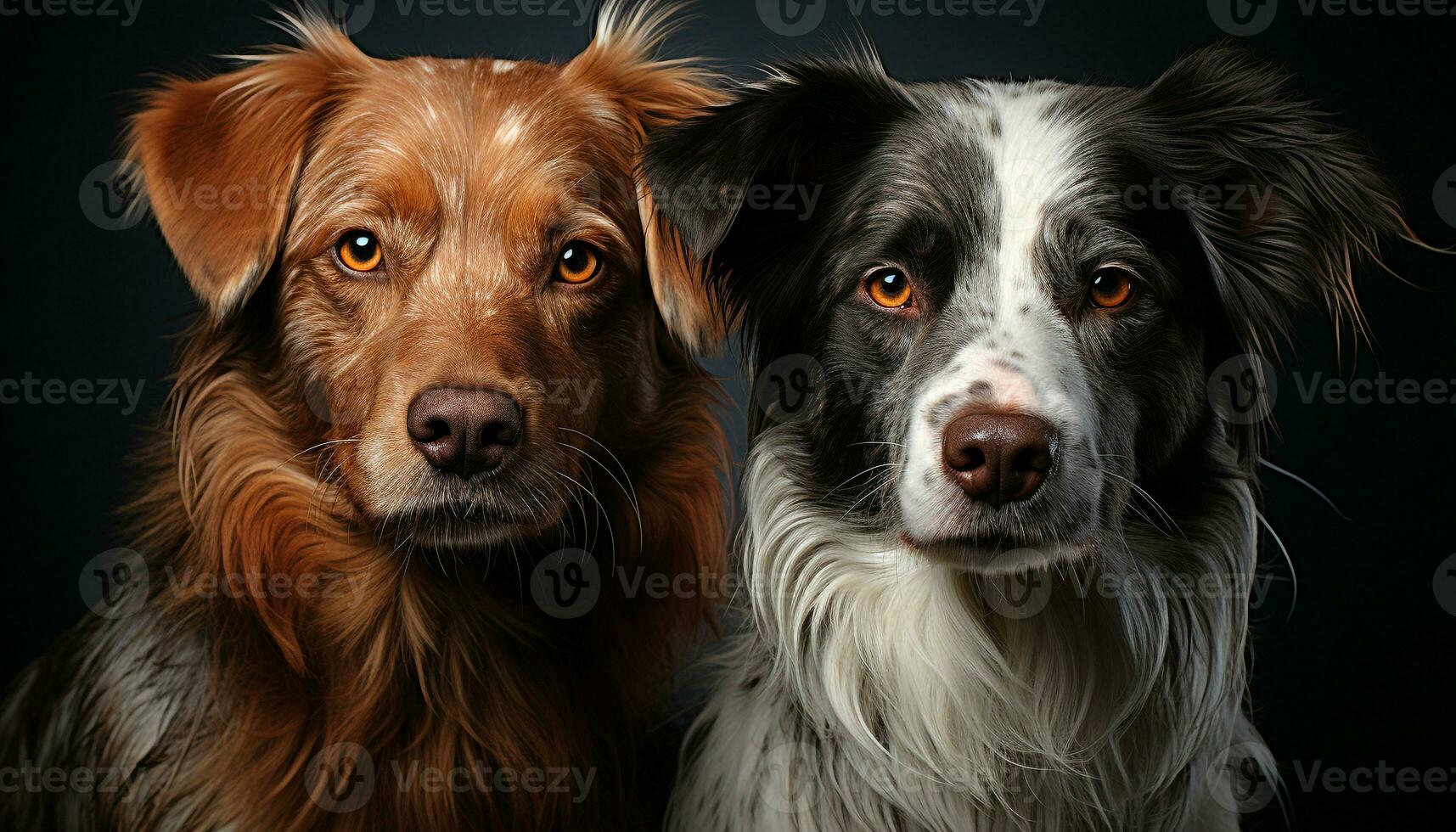 AI generated Two cute puppies sitting together, looking at the camera generated by AI photo