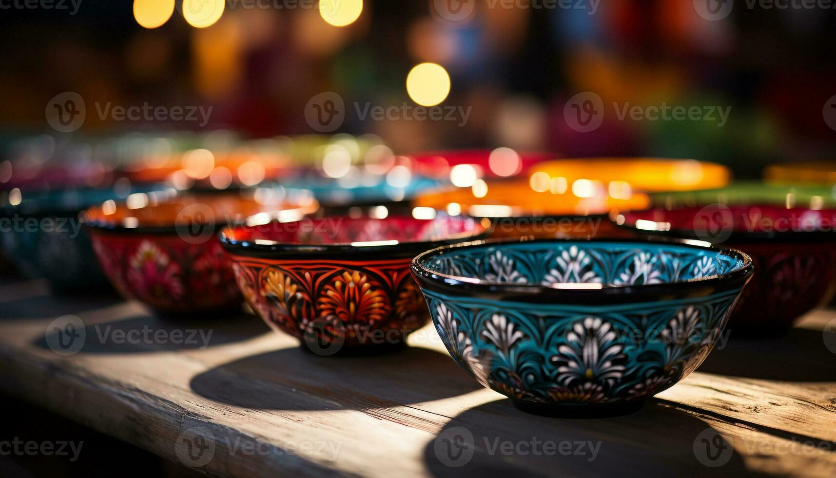 AI generated Indigenous culture celebrates spirituality with ornate earthenware and illuminated candlelight generated by AI photo