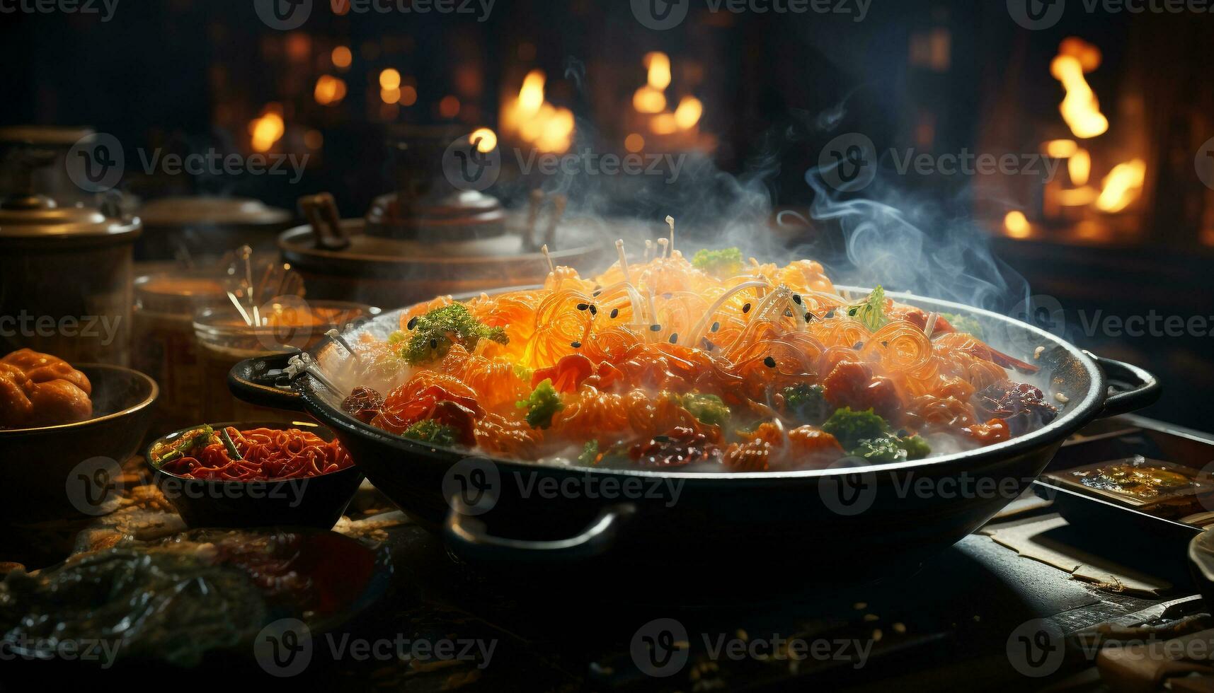 AI generated Freshness and heat combine in a gourmet meal of grilled seafood generated by AI photo