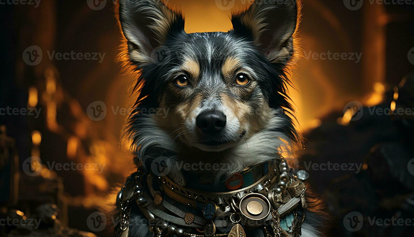 AI generated A loyal puppy sitting, looking at camera, cute and fluffy generated by AI photo
