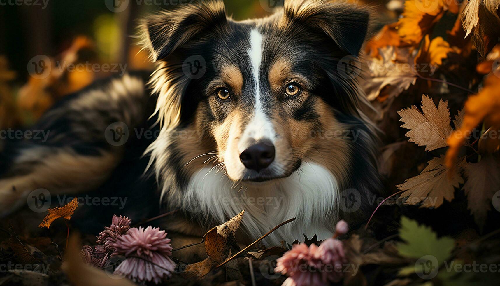 ai generado linda perrito sentado en césped, mirando a cámara con lealtad generado por ai foto