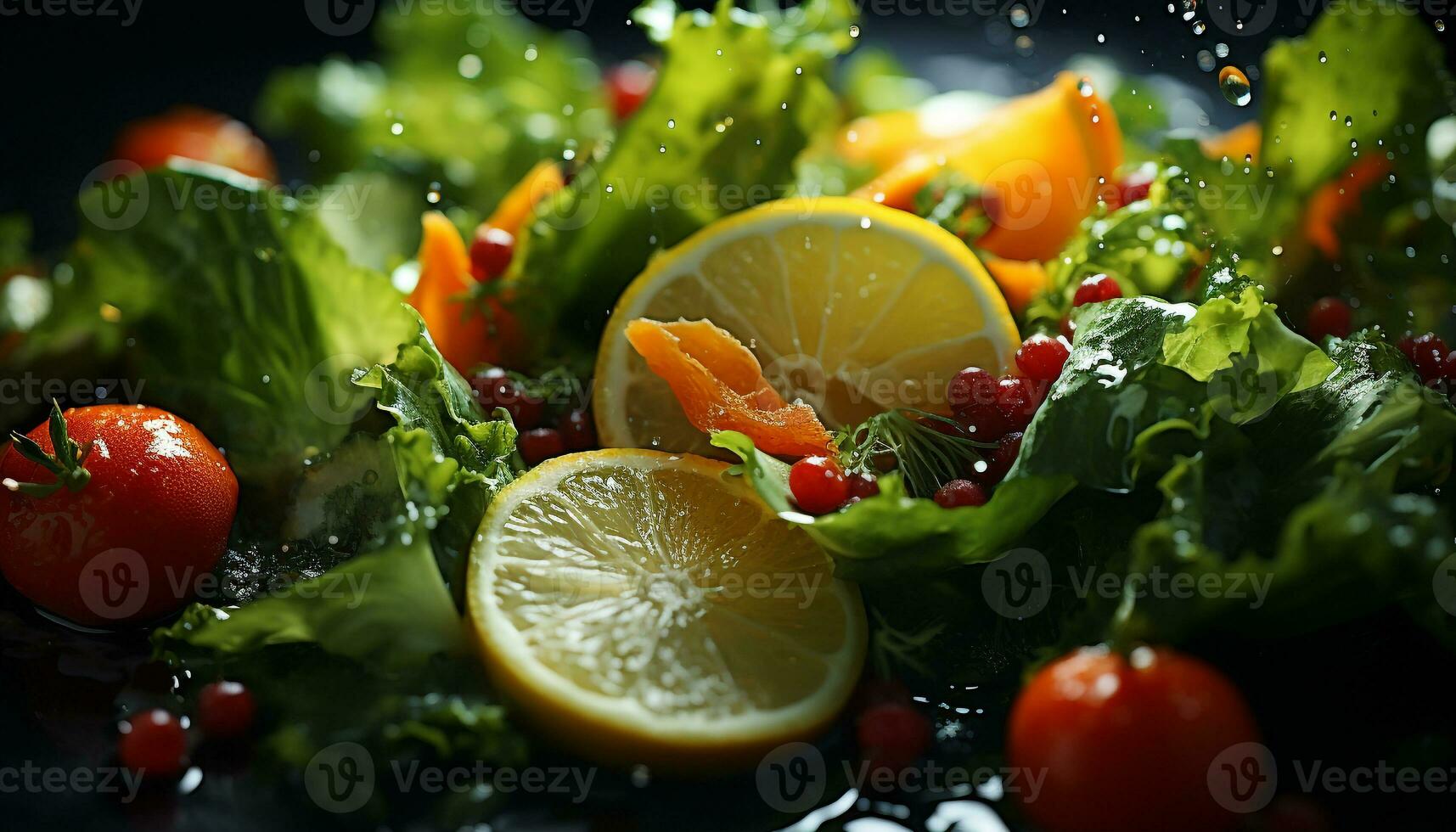 AI generated Freshness and nature on a plate  healthy salad with gourmet seafood generated by AI photo