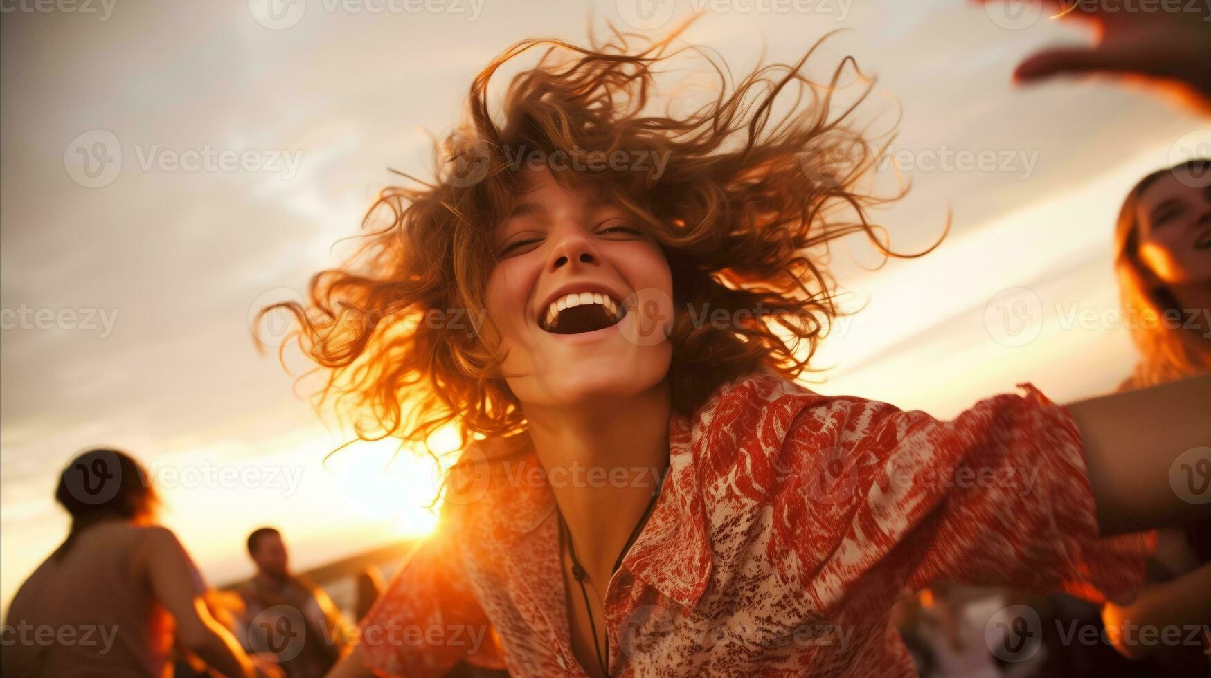 AI generated A group of people dancing on the beach. Generative AI photo
