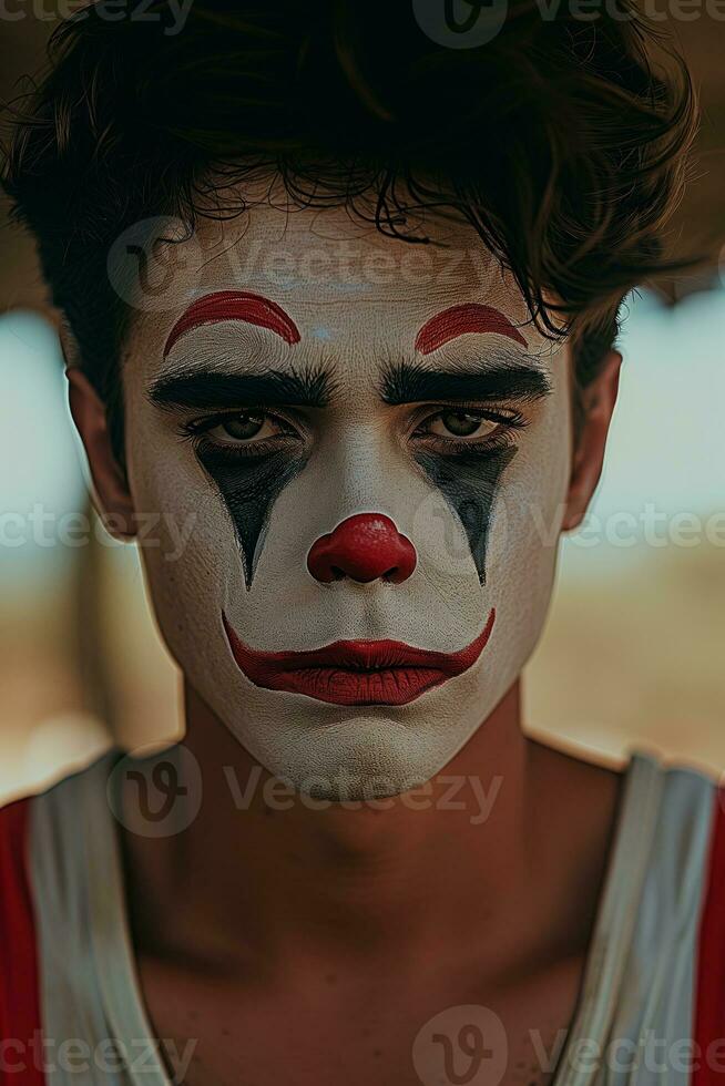 AI generated A man with clown face make-up. Generative AI photo