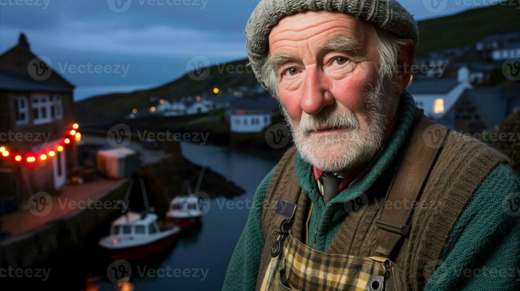 AI generated An old man standing next to the harbour. Generative AI photo