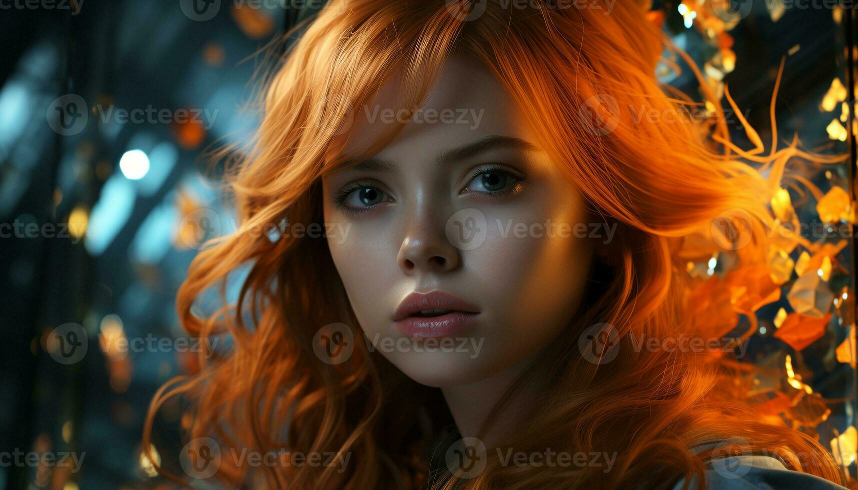 AI generated Young woman with long brown hair looking at camera, smiling generated by AI photo