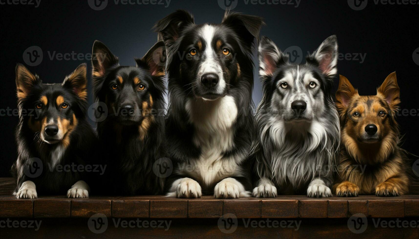 AI generated A cute puppy sitting, looking at camera, surrounded by friends generated by AI photo